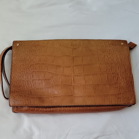 kate spade Handbags - Kate Spade Brown Crocodile Embossed Leather Clutch Bag
